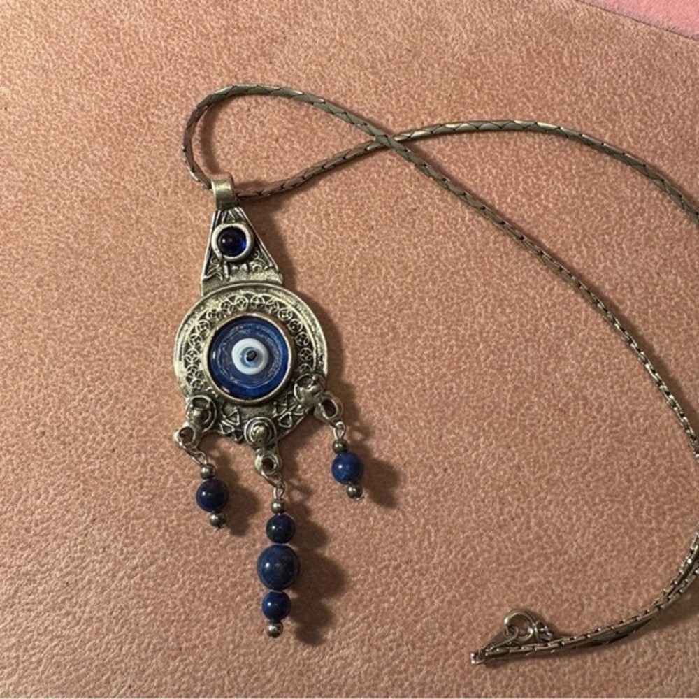Silver and Blue Evil Eye Pendant on Chain